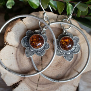 Golden Hour Hoops with Baltic Amber