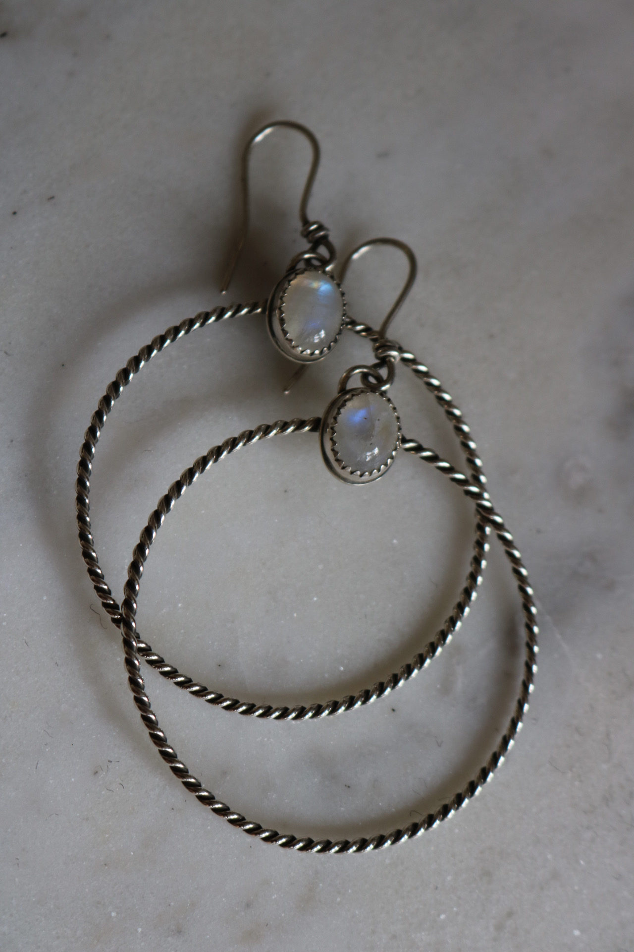 Oval Moonstone Dolly Hoops - Image 2