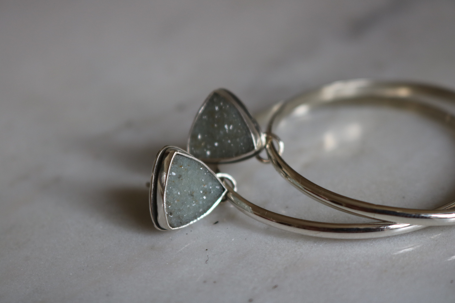 Light Grey Speckled Druzy Hoops