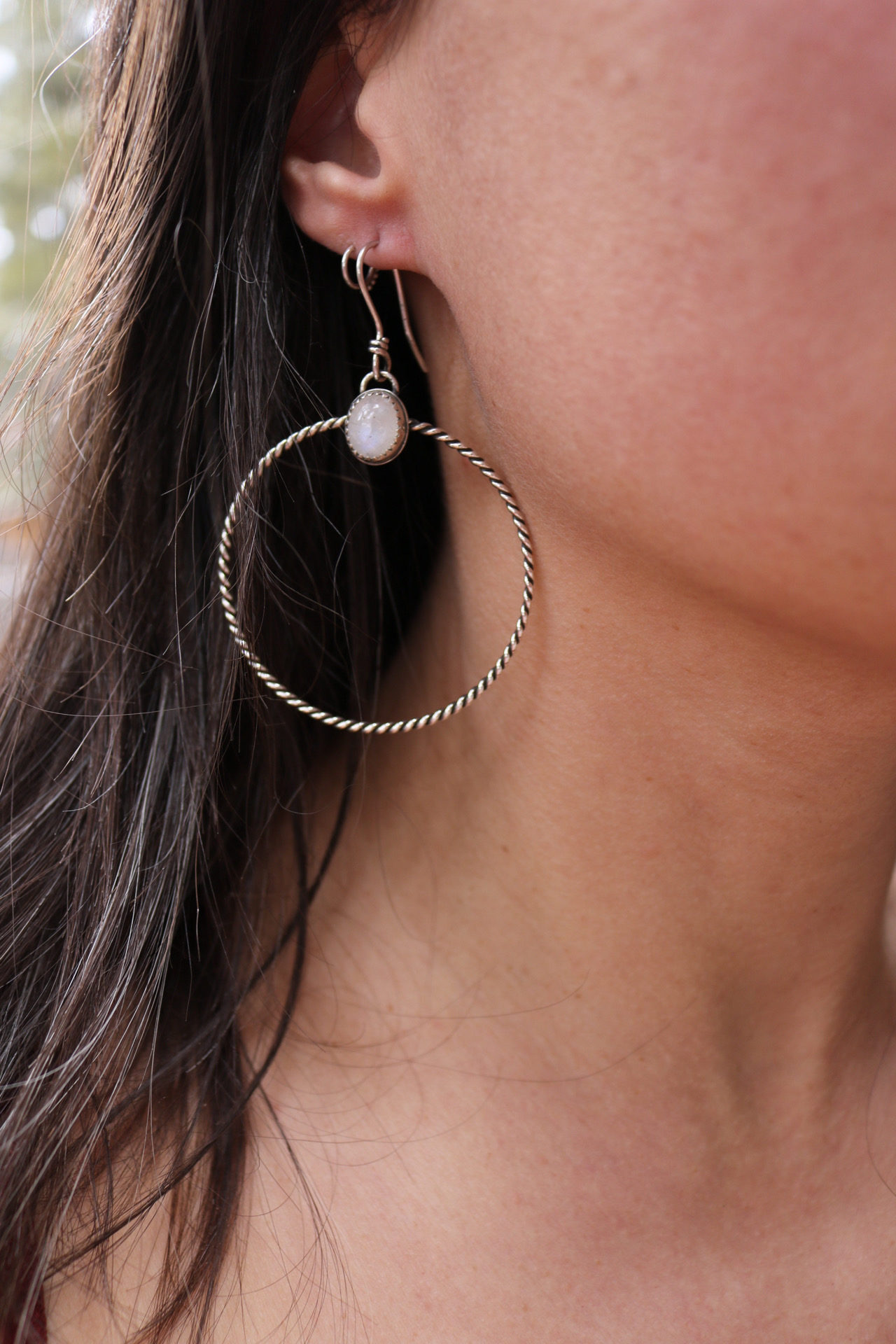 Oval Moonstone Dolly Hoops - Image 3
