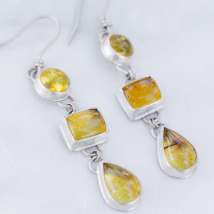 Three Stone Amber Earrings