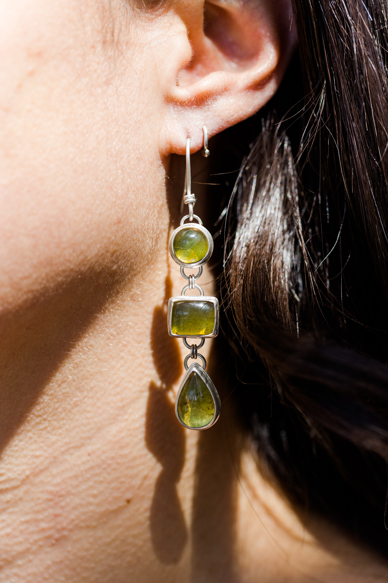 Three Stone Amber Earrings - Image 3
