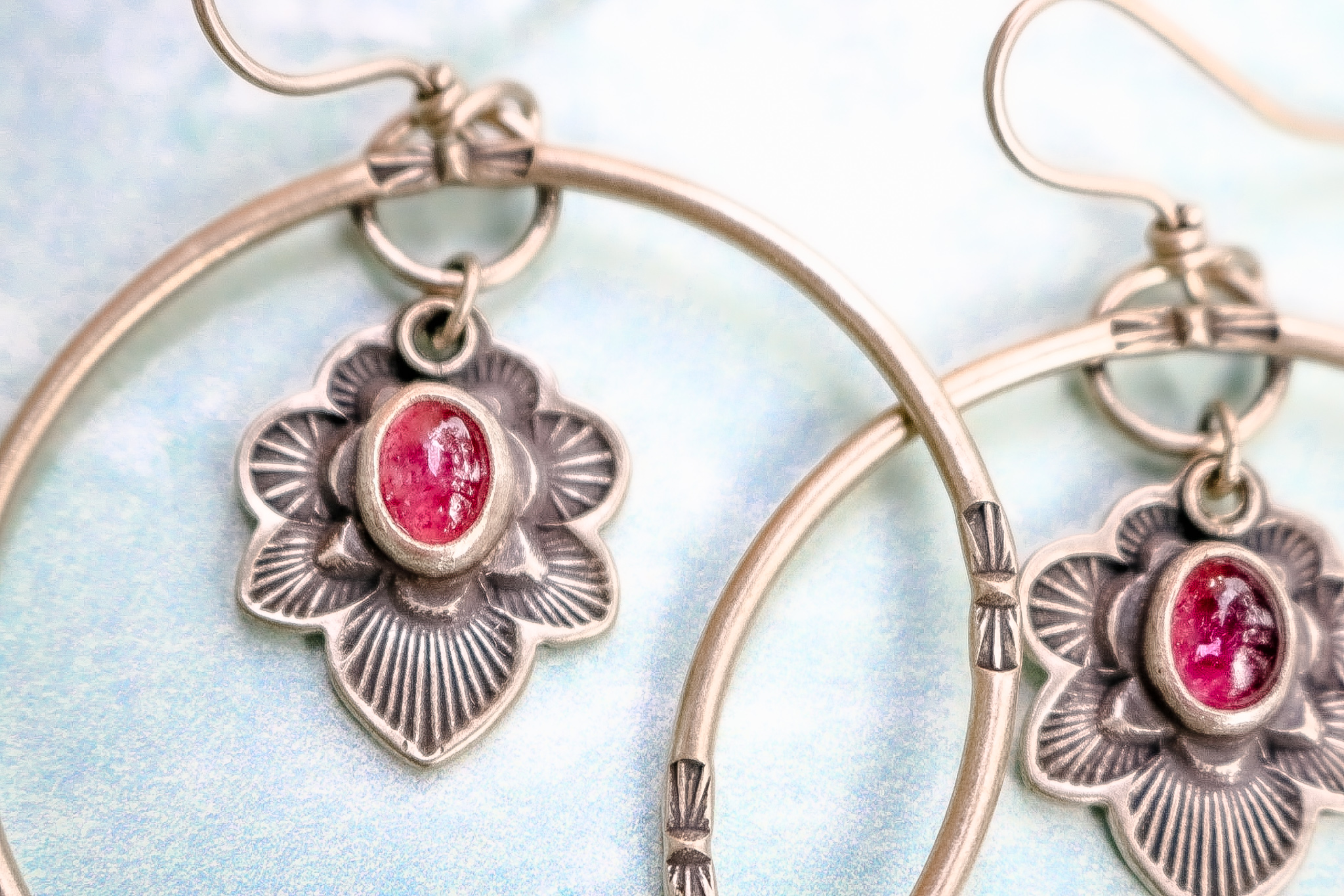 Sm. Pink Tourmaline Flora Hoops - Image 3