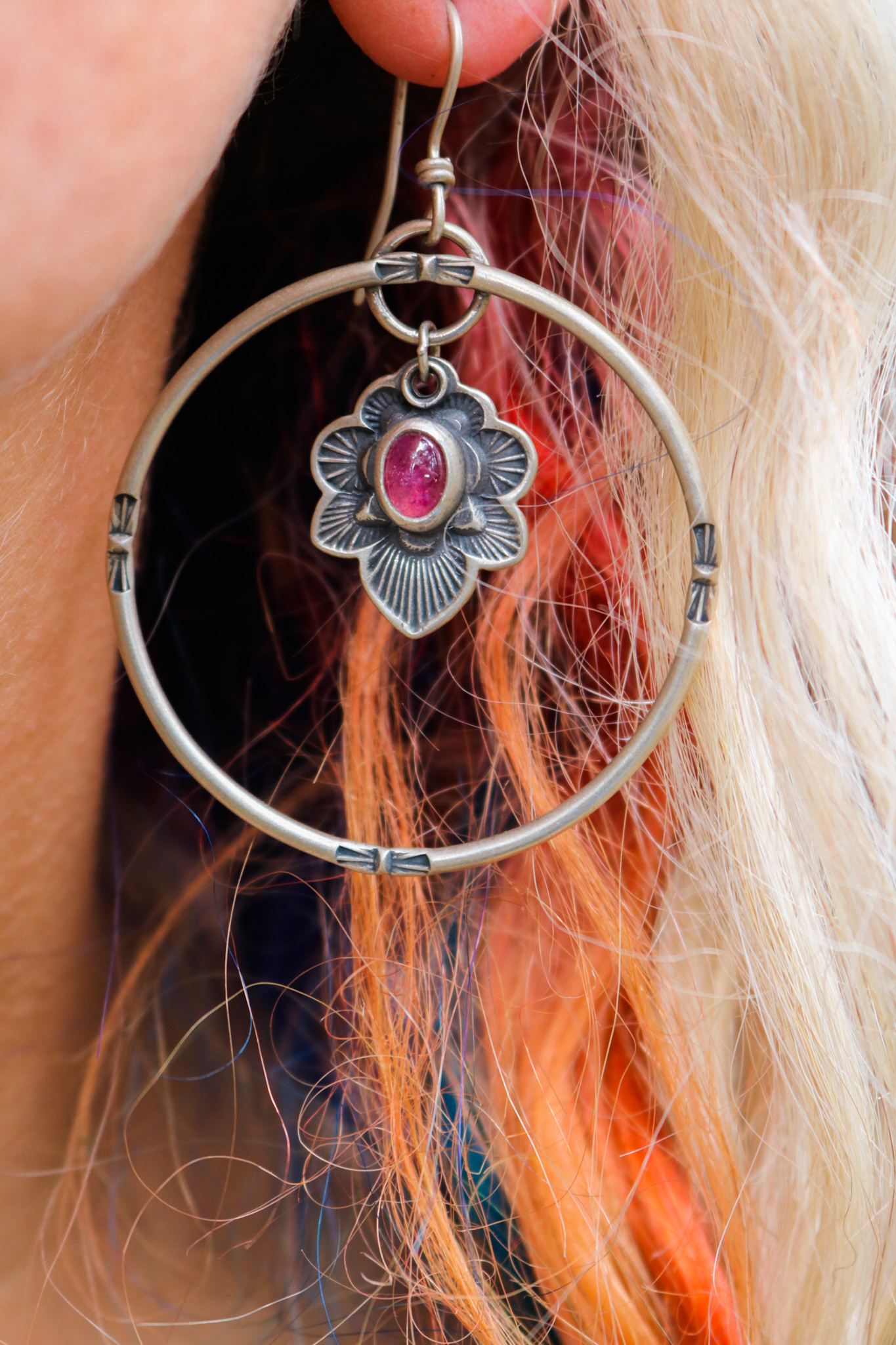 Sm. Pink Tourmaline Flora Hoops - Image 2