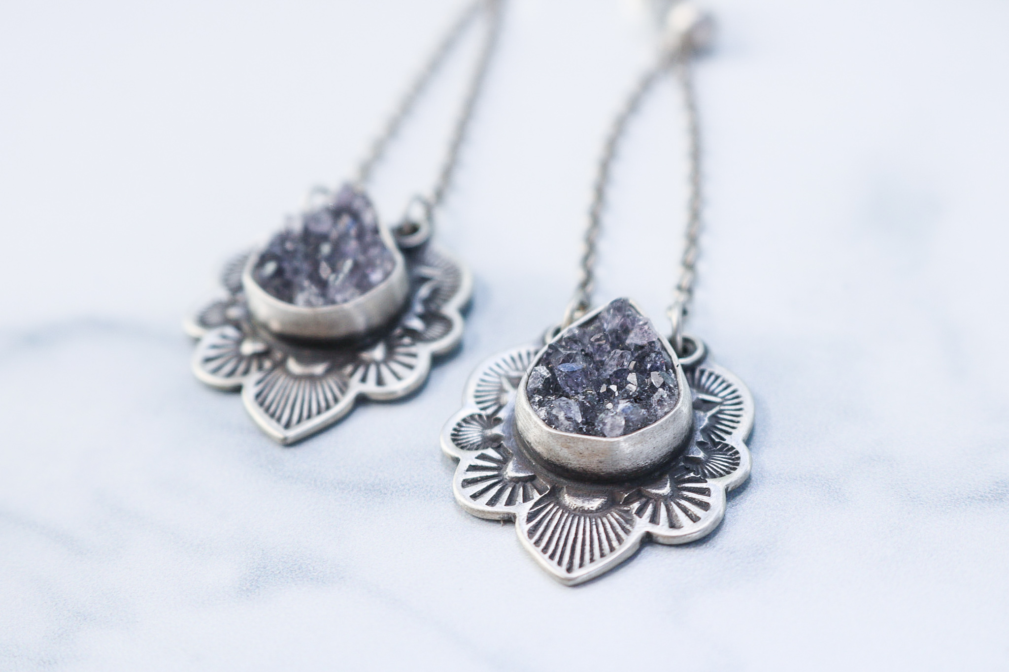 Teardrop Druzy Pendant Earrings - Image 4