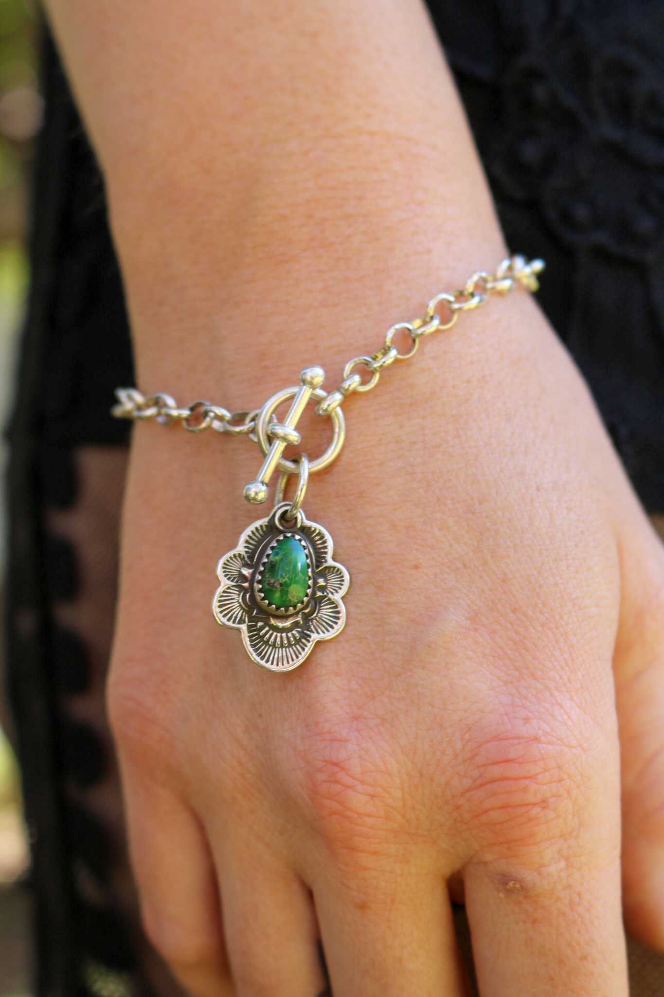 Turquoise Chunky Chain Flora Bracelet - Image 2
