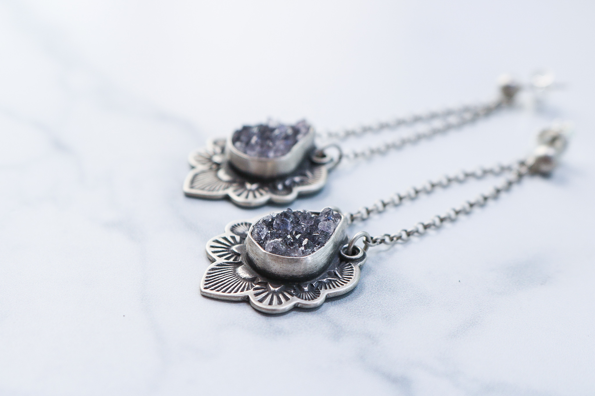 Teardrop Druzy Pendant Earrings - Image 5