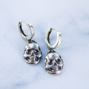 Sterling Skull Huggie Hoops
