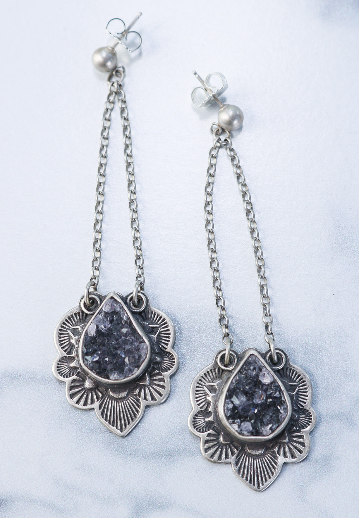 Teardrop Druzy Pendant Earrings - Image 3