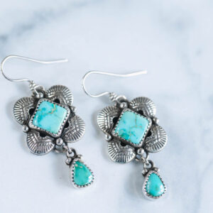 Turquoise Stamped Pendant Earrings