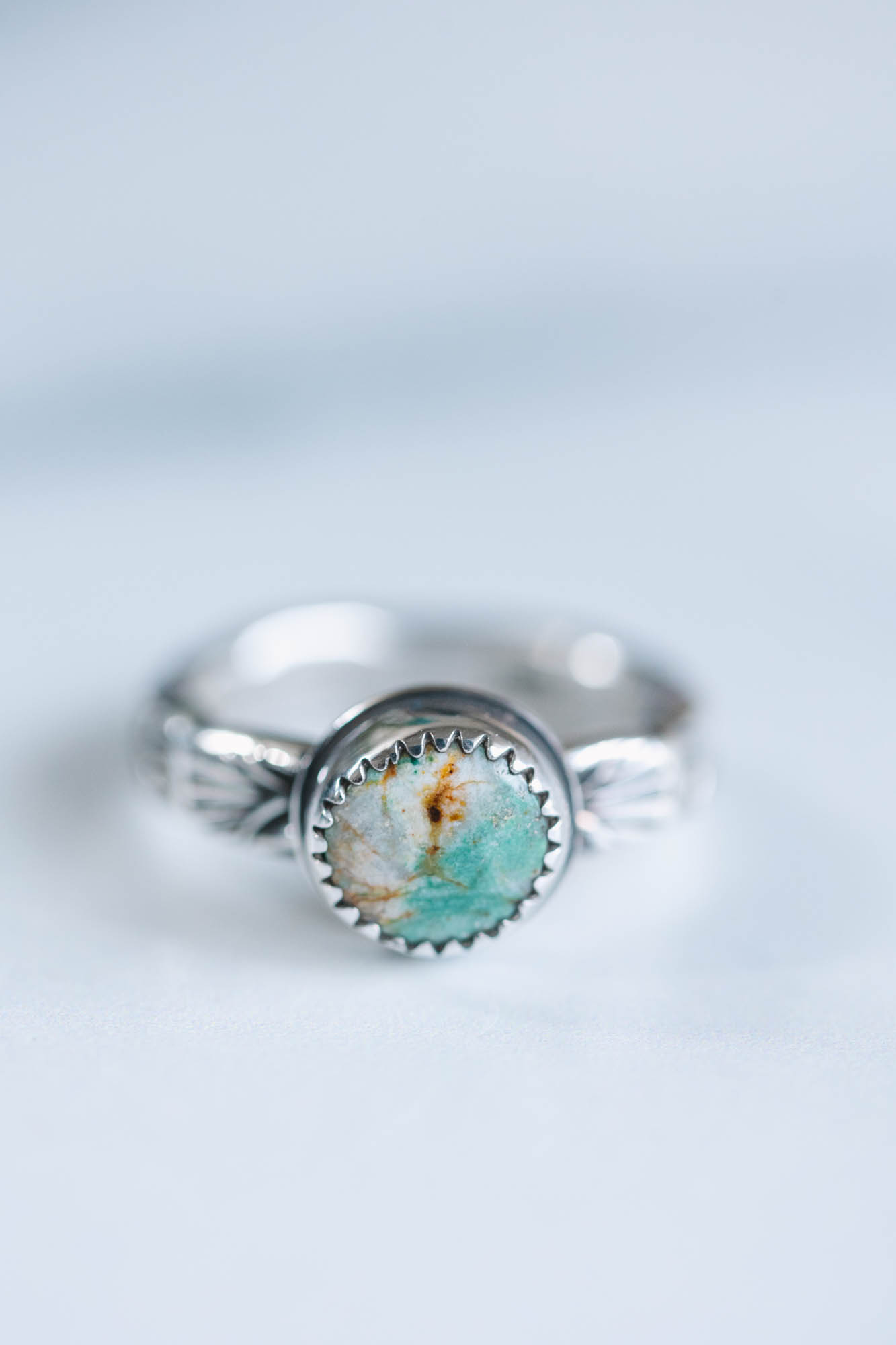 Evans Turquoise Stamped Sterling Ring Sz. 8.75