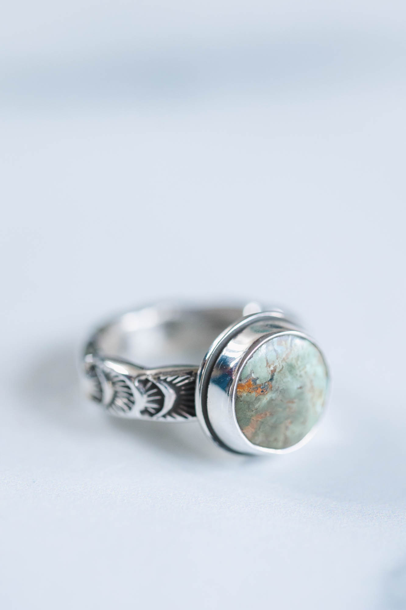Evans Turquoise Stamped Sterling Ring sz. 5.5 - Image 2