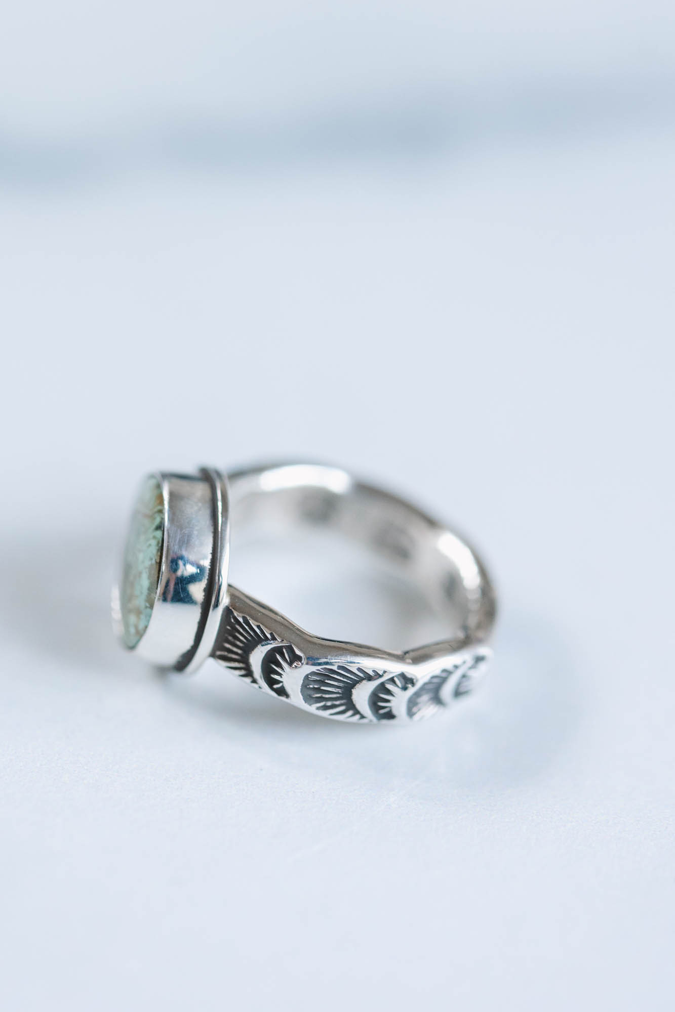 Evans Turquoise Stamped Sterling Ring sz. 5.5 - Image 3