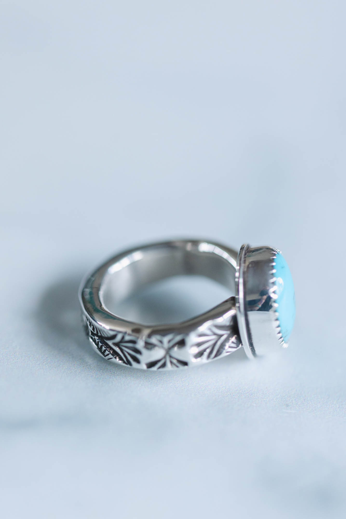 Prince Turquoise Stamped Ring sz. 6 - Image 3