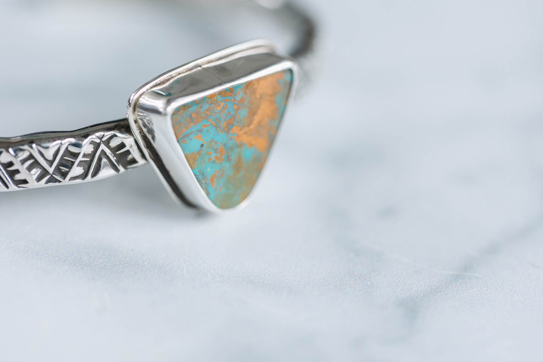 Stamped Sterling Cuff with Royston Turquoise - Image 3