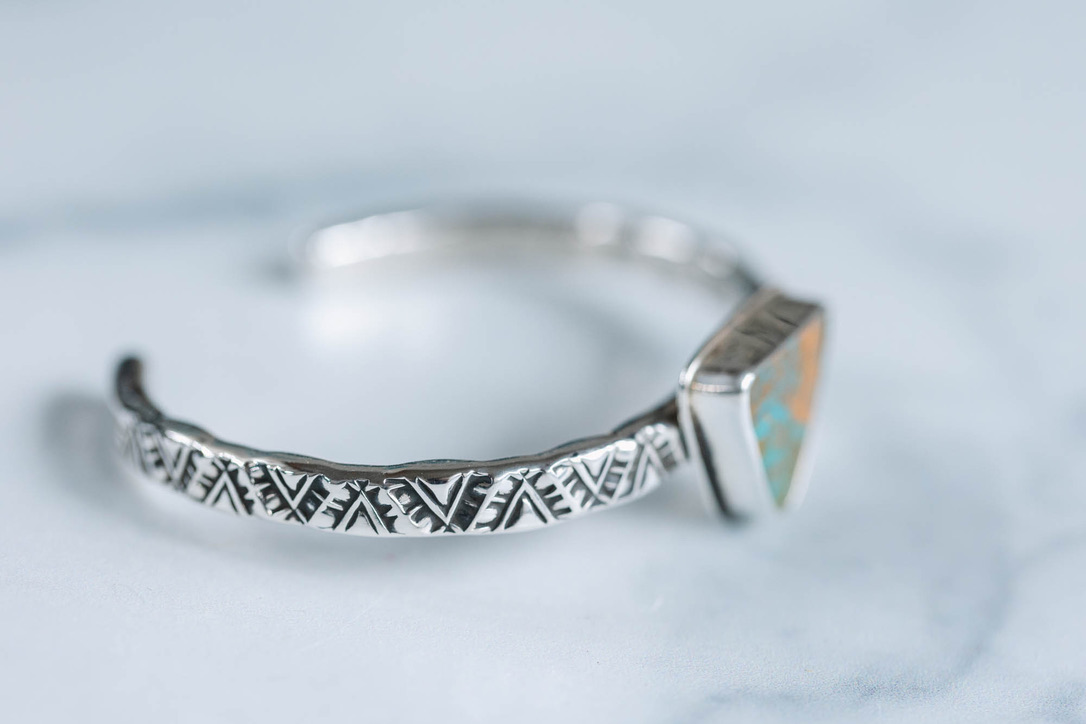 Stamped Sterling Cuff with Royston Turquoise - Image 2