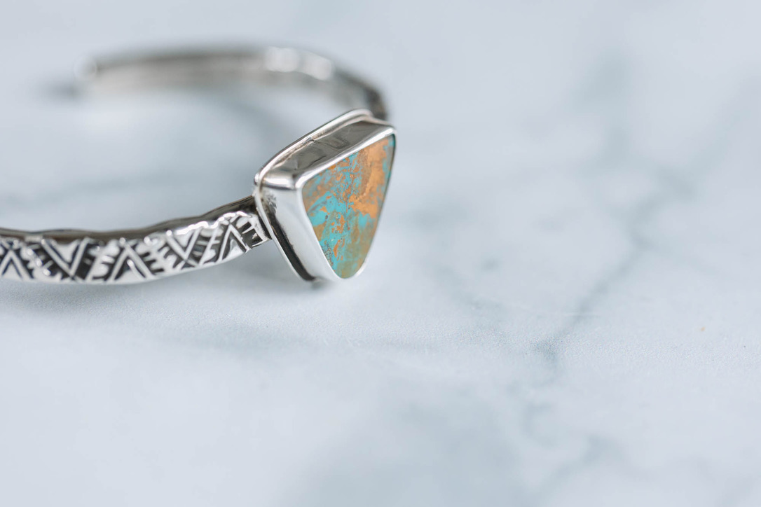 Stamped Sterling Cuff with Royston Turquoise - Image 5
