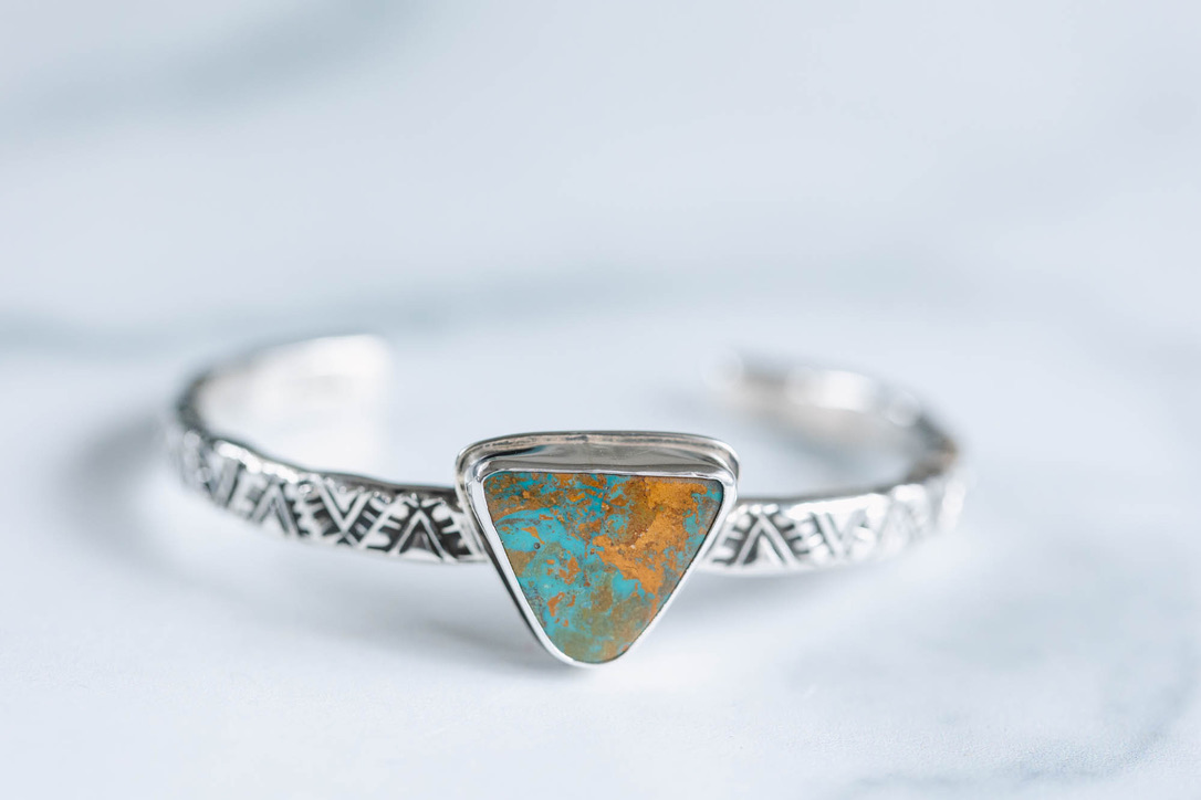 Stamped Sterling Cuff with Royston Turquoise
