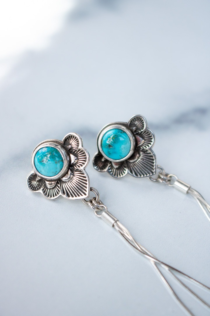 Turquoise Flora Fringe Studs - Image 4