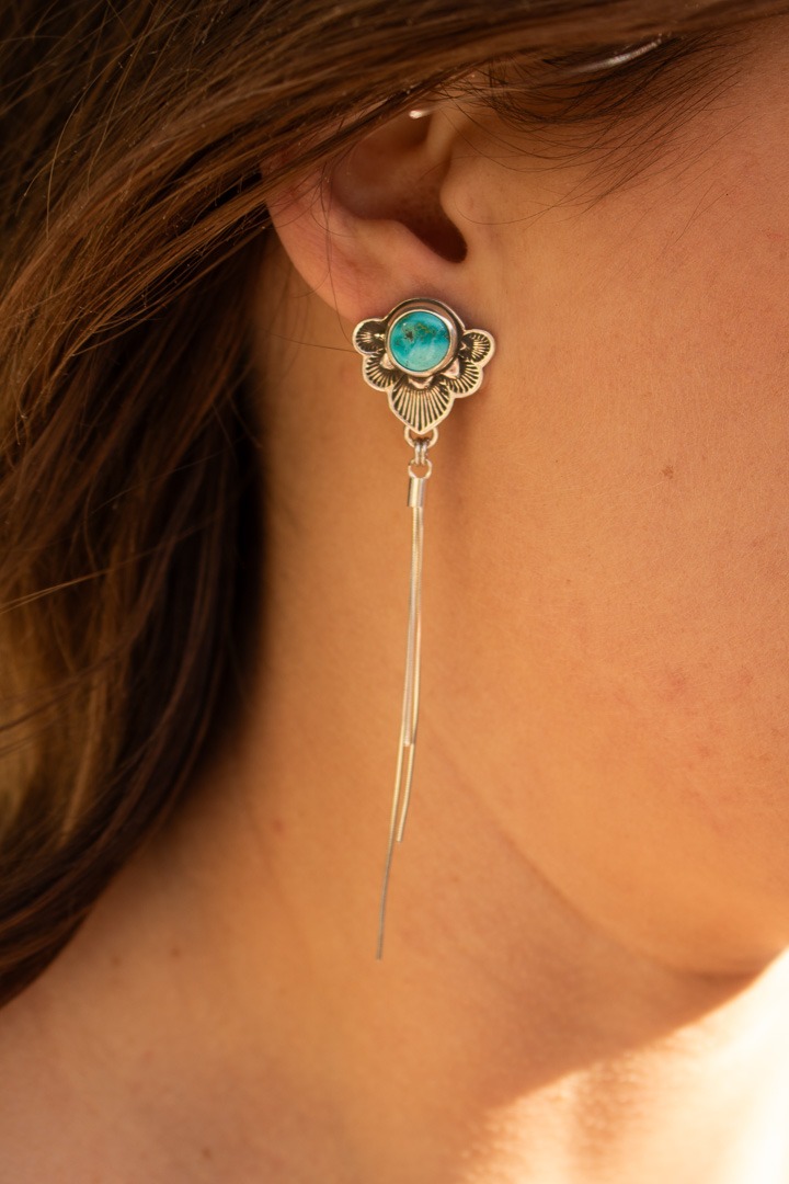 Turquoise Flora Fringe Studs - Image 2